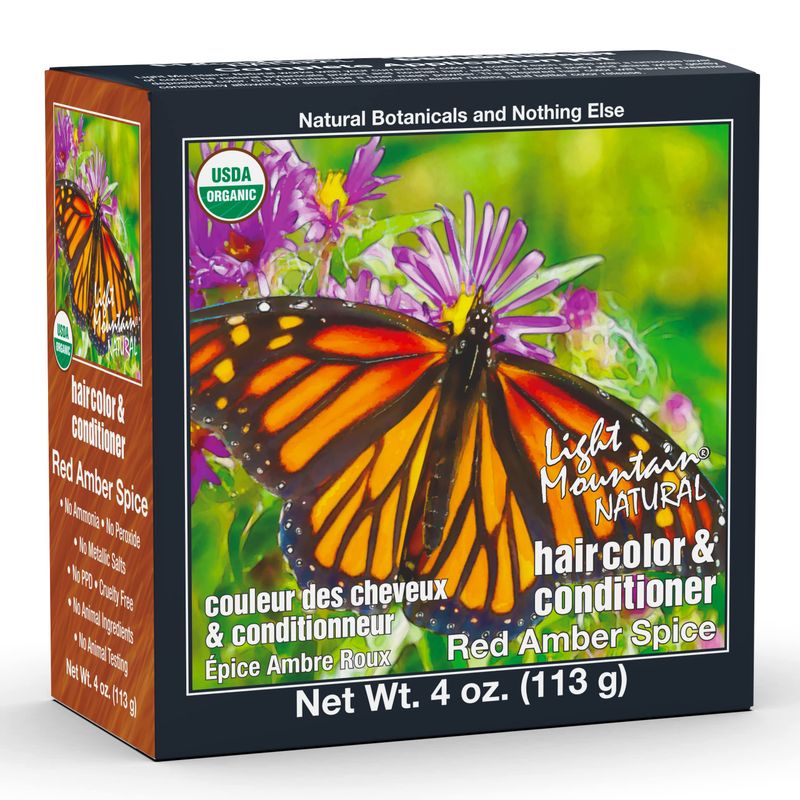Light Mountain Henna Hair Color &amp; Conditioner - Red Amber Spice Hair Dye for Men/Women, Organic Henna Leaf Powder and Botanicals, Chemical-Free, Semi-Permanent Hair Color, 4 Oz