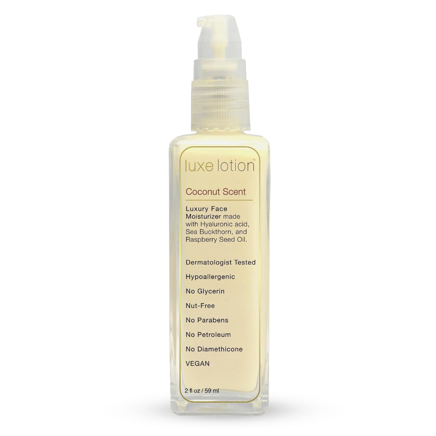 Luxe Beauty Non-Greasy Hyaluronic Acid Moisturizer - Coconut-Scented Lotion, Silicone-Free, No Fillers - With Organic and Plant-Based Ingredients - Anti-Aging Hydrating Facial Cream - Travel Size 2oz