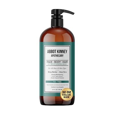 ABBOT KINNEY APOTHECARY Men&#39;s 3-in-1 Wash, Moisturizing Shampoo, Conditioner, and Body Wash for Men, Suitable for All Skin and Hair Types, 32oz (Tea Tree)