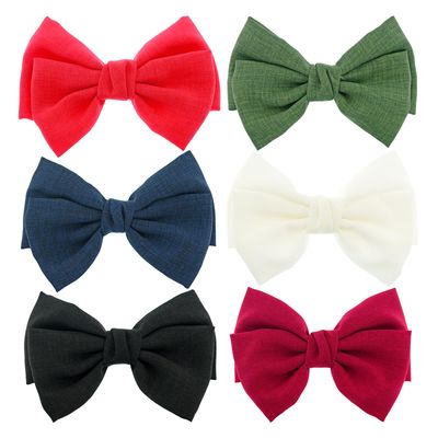 6 Pack Solid Color 5.2&#39;&#39; Bow Clips Women Hair Barrettes Hair Accessories