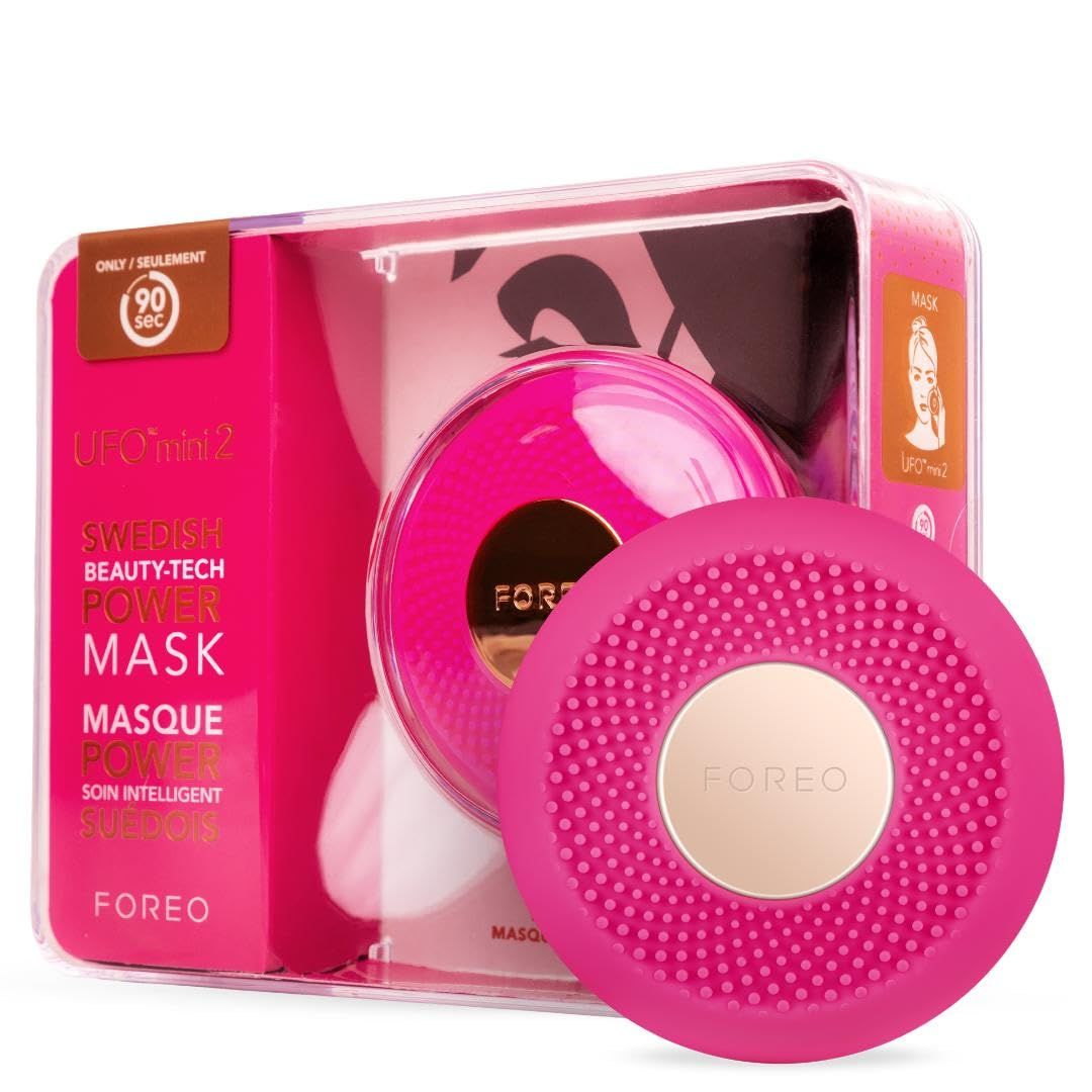FOREO UFO mini 2 Face Mask Treatment Complete Facial - Red Light for Face - Warming - Face Moisturizer - Dark Spot &amp; Acne Scar Treatment for Face - Nourishing- Fuchsia
