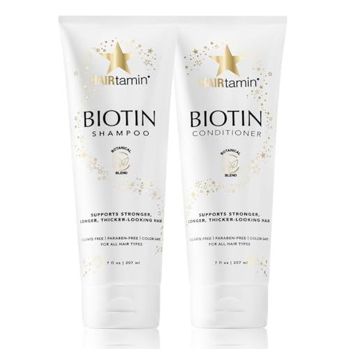 HAIRtamin Shampoo and Conditioner Set - Paraben &amp; Sulfate Free, Volumizing &amp; Moisturizing, Natural Biotin Shampoos and Conditioners, Gentle Moisturizer on Curly &amp; Color Treated Hair