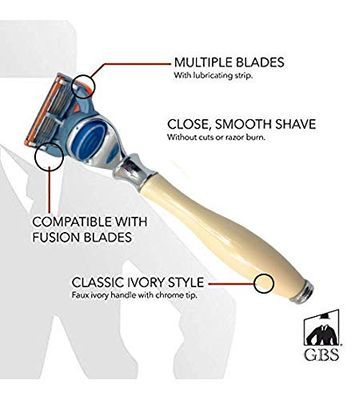 G.B.S 5 Blade Faux Fusion Compatible Razor with Chrome, Ivory