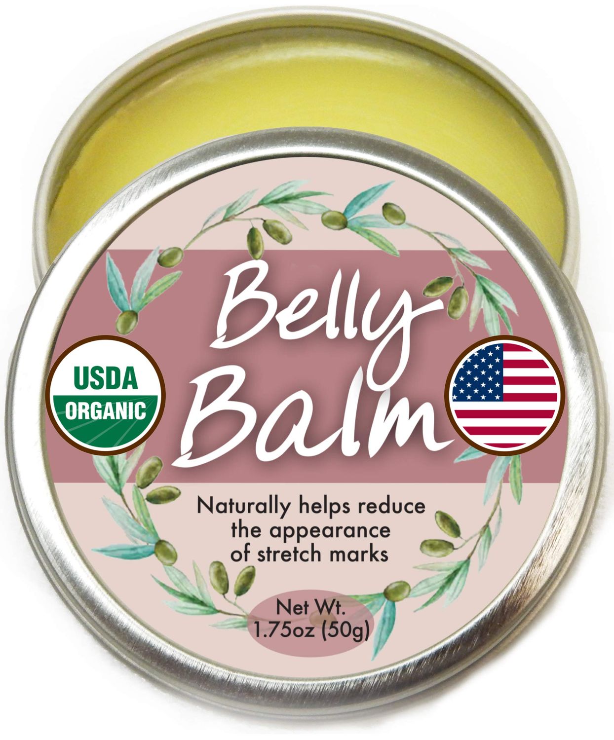 Organic Belly Balm - Natural, Made in USA, &amp; USDA Certified Stretch Mark Cream to Moisturize, Protect, &amp; Heal Skin Before &amp; After Arrival