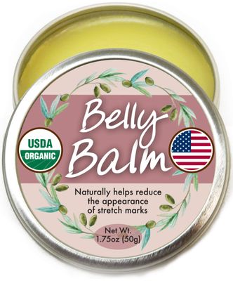 Organic Belly Balm - Natural, Made in USA, &amp; USDA Certified Stretch Mark Cream to Moisturize, Protect, &amp; Heal Skin Before &amp; After Arrival