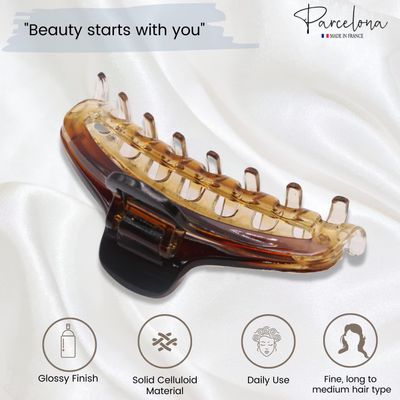 Parcelona French Slim Double Shaded Crystal Clear Tortoise Brown Shell Celluloid Small 2 3/4" Hairgrips Claw Clip Clamp Clutcher for Fine Hair for Women and Girls