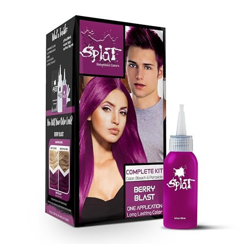 Splat Berry Blast Semi Permanent Hair Dye Kit with Bleach, 1 Application, Includes Purple Pink Hair Dye, Oxide &amp; Bleach Powder, Vegan &amp; Cruelty Free Hair Color