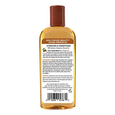 Hollywood Beauty Jojoba Hair Oil, 8oz Bottle, Light Non Greasy, Hydrates &amp; Conditions Hair, Soothes scalp, Anti-Frizz fighter, Can be Used as a Hot Oil Treatment