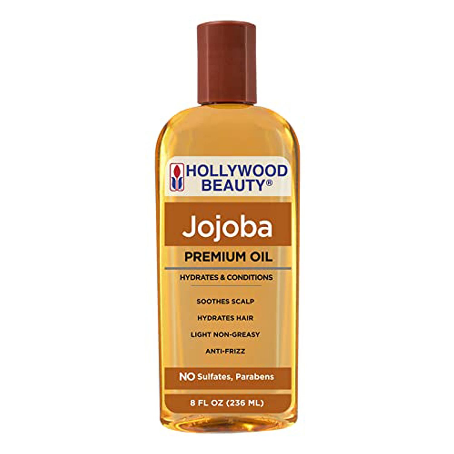 Hollywood Beauty Jojoba Hair Oil, 8oz Bottle, Light Non Greasy, Hydrates &amp; Conditions Hair, Soothes scalp, Anti-Frizz fighter, Can be Used as a Hot Oil Treatment