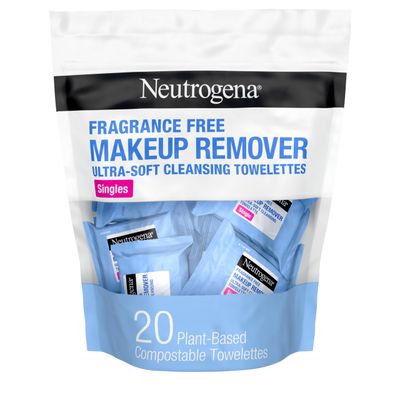 Neutrogena Fragrance-Free Makeup Remover Cleansing Towelette Singles, Individually-Wrapped Daily Face Wipes to Remove Dirt, Oil, Makeup &amp; Waterproof Mascara for Travel &amp; On-the-Go, 20 ct (Pack of 6)