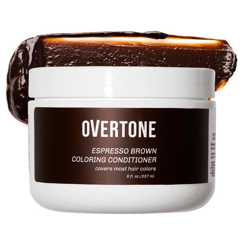 oVertone Haircare Color Depositing Conditioner - 8 oz Semi Permanent Hair Color with Shea Butter &amp; Coconut Oil - Temporary Hair Color Dye - Vegan, Cruelty-Free - Espresso Brown.