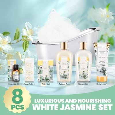 Spa luxetique Spa Gifts for Women 8pcs Jasmine Bath and Body Gift Sets with Bubble Bath Gift Baskets for Women Bath Gifts for Women Christmas Gifts for Women