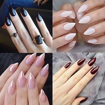 Yimart 500pcs/pack Stiletto False Nails Clear False Nails Oval Stiletto Sharp Full Nail tips Acrylic UV Gel Full Cover Nail Art Tips Decoration Nails Salon (Clear)