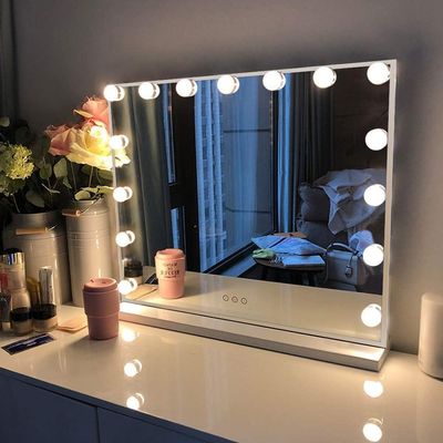 FENCHILIN Vanity Mirror with Lights, Hollywood Lighted Makeup Mirror with 15 Dimmable LED Bulbs for Dressing Room &amp; Bedroom, Slim Metal Frame Design, White