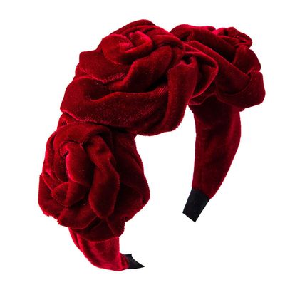 Fashion Velvet Wide Headband Rose Flower Headwear Vintage Style Hairband for Women Girl Hair Accessories (Red)