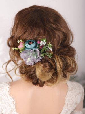 Kercisbeauty Bridal Boho Hair Combs Purple Flower Barrette Leaf Hair Clip for Women Bridal Floral Headpiece Evening Party Hairdress Prom Girl (Timeless Night-blooming)