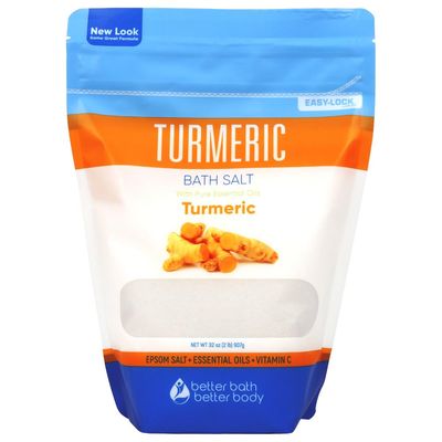 Turmeric Bath Salt 32 Oz Epsom Salt with Essential Oils Turmeric, Cinnamon, Orange Plus Vitamin C in BPA-Free Pouch with Easy Press-Lock Zipper | Natural Bath Soak to Relieve &amp; Soothe | Made in USA