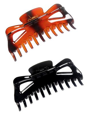 ACCGLORY Large Hair Claw Clips for Long Thick Hair Women 5 Inches Big Plastic Claw Clamps 2pcs In Set Hair Accessories Clips (Butterfly-Black+Amber)