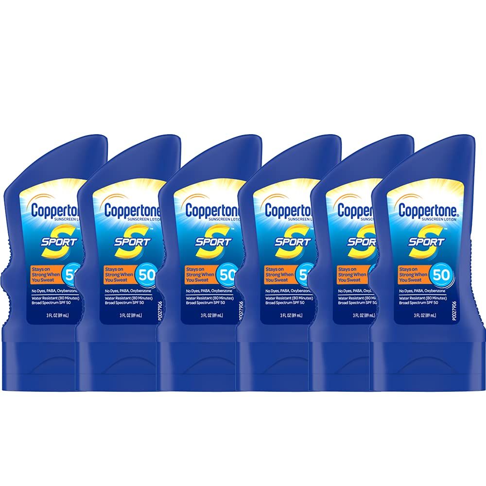 Coppertone Sport Sunscreen Lotion, Broad Spectrum SPF 50 Sunscreen Multi Pack, 3 Fl Oz (Pack of 6)