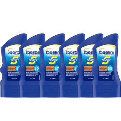 Coppertone Sport Sunscreen Lotion, Broad Spectrum SPF 50 Sunscreen Multi Pack, 3 Fl Oz (Pack of 6)
