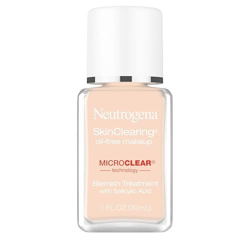 Neutrogena SkinClearing Oil-Free Acne and Blemish Fighting Liquid Foundation with Salicylic Acid Acne Medicine, Shine Controlling, for Acne Prone Skin, 10 Classic Ivory, 1 fl. oz