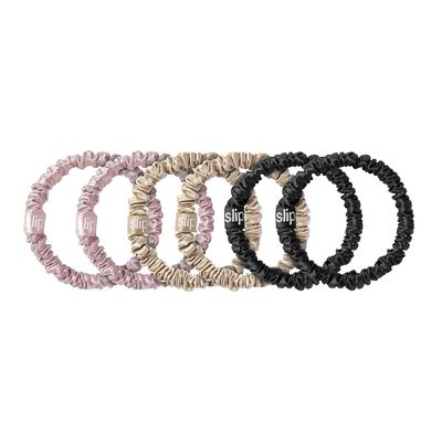 Slip Silk Skinnie Scrunchies in Black, Pink, and Caramel - Elastic Scrunchies Set (6 Scrunchies)
