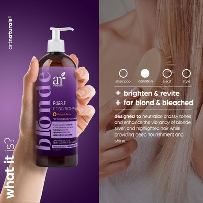 Artnaturals Purple Conditioner - (16 Fl Oz / 473ml) - Protects, Balances and Tones - Bleached, Color Treated, Silver, Brassy and Blonde Hair - Sulfate Free