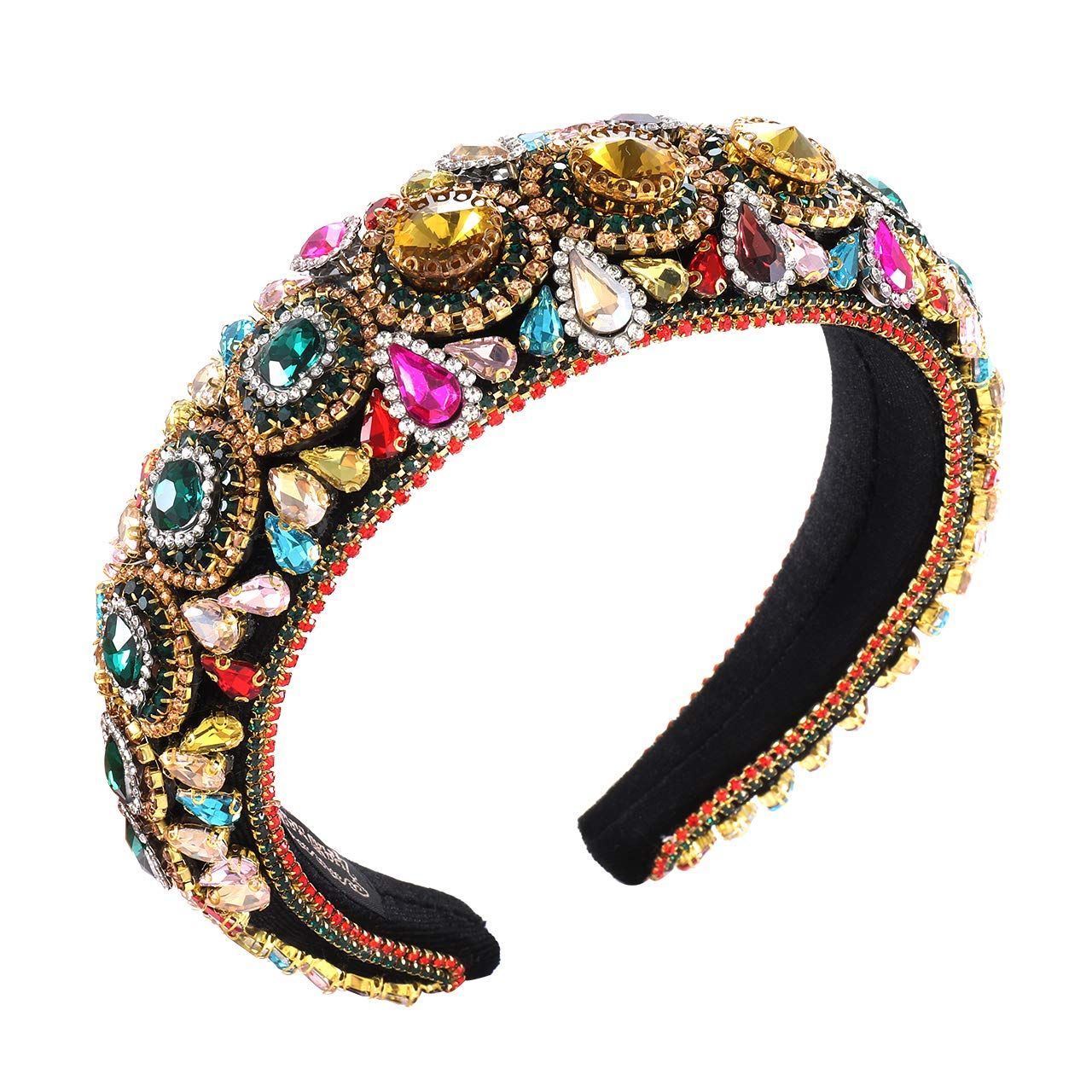 Rhinestone Padded Headband Baroque Crystal Embellished Hairbands Colorful Beaded Headbands Fashion Bejewelled HairHoop Accessory for Women Large Hair Hoop