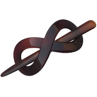 Parcelona French Infinity Brown Tortoise Shell Hair Slider Pin Thru Barrette Clip with Stick for Fine Hair Women and Girls