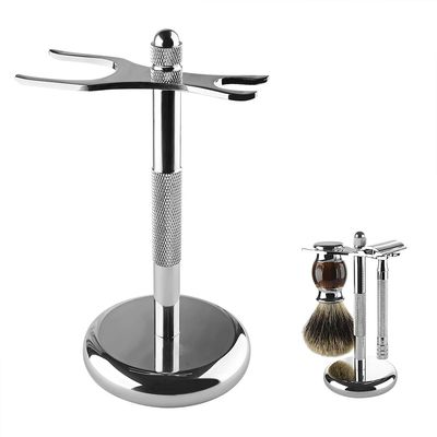 Linkidea Razor and Brush Stand Holder, Deluxe Men&#39;s Stainless Steel Shaving Brush Hanger Base, Shaver Kit Organizer for Bathroom Shower Compatible with Fusion 5 ProShield (Silver)