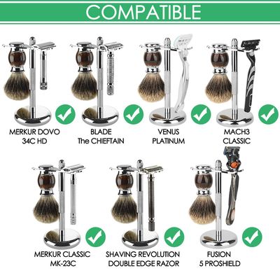 Linkidea Razor and Brush Stand Holder, Deluxe Men's Stainless Steel Shaving Brush Hanger Base, Shaver Kit Organizer for Bathroom Shower Compatible with Fusion 5 ProShield (Silver)