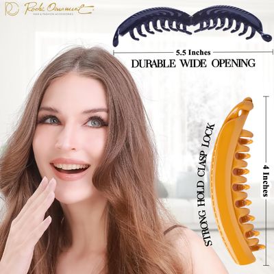 RC ROCHE ORNAMENT 6 Pcs Womens Premium Hair Plastic Banana Classic Clincher Strong Hold Ponytail Maker Girls Ladies Beauty Accessory Clasp Clip, Medium Classic Multicolor