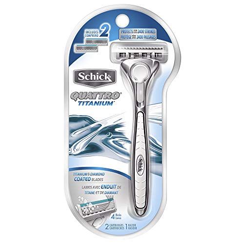 Schick Quattro Razor &amp; Cartridges, Titanium Coated Blades, 1 Razor, 2 Cartridges , Packaging May Vary