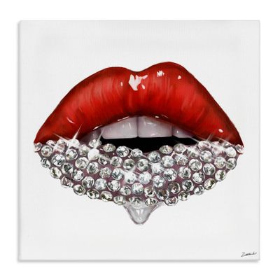 Stupell Industries Red Glam Lips with Glistening Cosmetic Stones Canvas Wall Art, 17x17, White