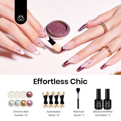 Beetles Metallic Chrome Nail Powder Kit Black White Colors Gel Polish Mirror Effect Holographic Metallic Nail Polish Chrome Manicure Art Decoration Glitter Nail Powder Valentine's Day Gifts for Women