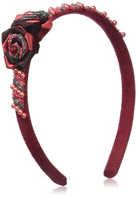 Caravan Head Band Decorated In Two (2) Tone Wrapped Rose And Multiple Beads In Red And Black