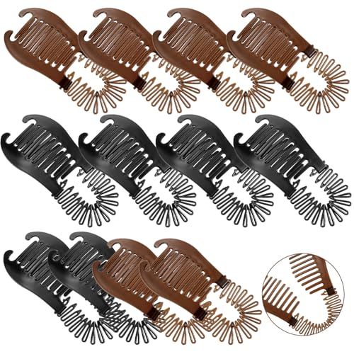 Syhood 12 Pieces Plastic Flexible Interlocking Banana Clips Hair Accessories for Women Girl, 2 Colors - Black and Coffee