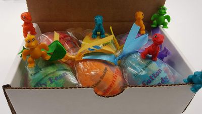 SPA PURE LITTLE DINOS BOMBS: 6 EGG-SHAPED bath bombs for kids with surprise LITTLE DINOS inside, USA Made, Handmade, Natural Bath Bombs, Birthday Gift idea for Kids, Spa Parties