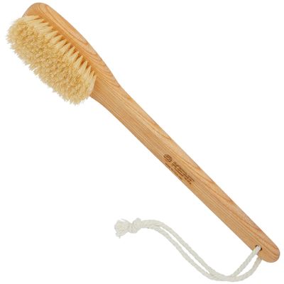 Kent FD5 Beechwood Wood Long Handle Shower Bath Body Brush. for Skin Exfoliate and Massage. 100% Boar Bristles. Best Back Body, Foot and Leg Scrubber Brushing for Wet and Dry Body. Made in England