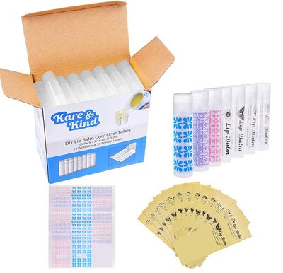 Lip Balm Container Tubes - 50-Pack - DIY - Transparent- 3/16 Oz (5.5 ml) - Including 50 Writeable &amp; 50 Printed Lip Balm Stickers - Twist Mechanism and a Cap - Empty