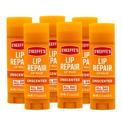 O&#39;Keeffe&#39;s Unscented Lip Repair Lip Balm for Dry, Cracked Lips, Stick, (Pack of 6)