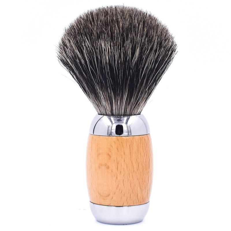 Taconic Shave's 100% Mixed Badger Luxury Shaving Brush - Deluxe Beechwood and Chrome Handle - Shaving Stand Included