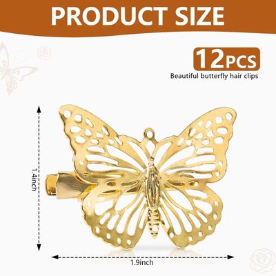 OBTANIM Butterfly Hair Clips, 12 Pcs Cute Metal Butterfly Hair Claw Pins Barrettes Accessories for Girls and Women (Gold)
