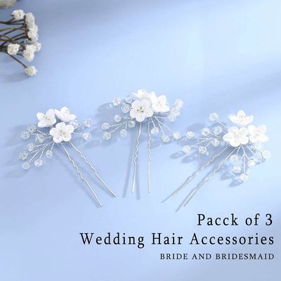 YBSHIN Bride Wedding Hair Pins Silver Flower Hair Clips Rhinestone Hair Pieces Bridal Hair Accessories for Women and Girls (Pack of 3)