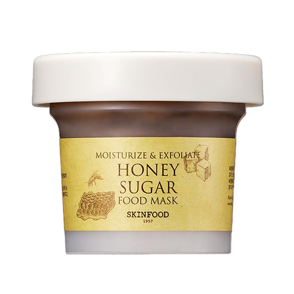 SKINFOOD Mask Honey Sugar 120g - Facial Pore Cleanser, Nourishing &amp; Firming Skin Exfoliator - Wash Off Face Masks w/Melting Sugar for Healthy and Smooth Skin- Shower-Proof Texture (4.23 oz)