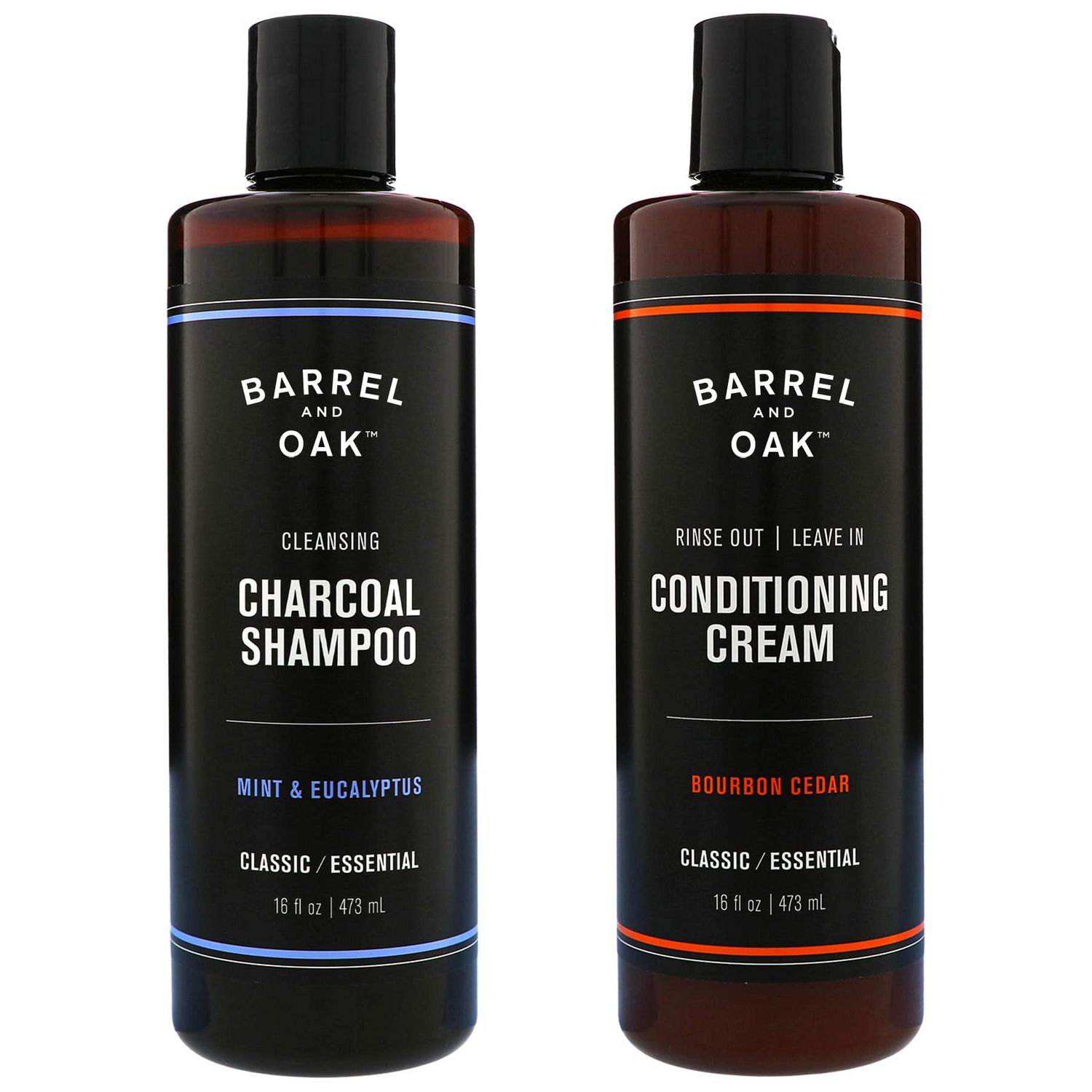 Barrel and Oak - Shampoo &amp; Conditioner Set, Charcoal Shampoo &amp; Rinse Out Leave In Conditioner, Hair Care for Men, Clarifying Shampoo, For Dry Hair, Natural Fragrance, Vegan (16 oz Per Product, 2-Pack)