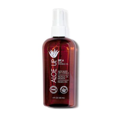 Aloe Up Light Tanning Oil With SPF 6 Sunscreen - Body and Face Tanning Oil for Outdoor Sun - With Pure Aloe Vera Oil and Natural Oils - Absorbs Quickly - Reef Friendly - Fresh Tropical Scent - 4 Oz