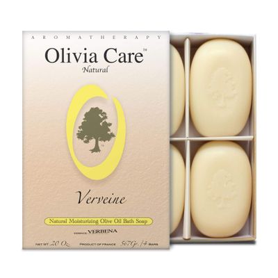Olivia Care Bath &amp; Body Bar Verbena Soap 4 Pack Gift Box Organic, Vegan &amp; Natural Contains Olive Oil Repairs, Hydrates, Moisturizes &amp; Deep Cleans Good for Sensitive Dry Skin Made in USA