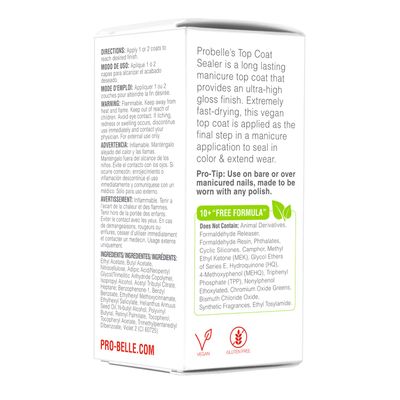 Probelle Top Coat Sealer, Quick Dry Nail Polish Top Coat, High Shine Glossy Nail Finish, Instantly Forms Clear Barrier For Enamel Protection, Fast Dry Manicure, Long Lasting Results, 0.5 fl oz/ 15 mL
