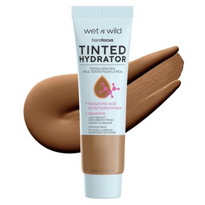 wet n wild Bare Focus Tinted Hydrator Matte Finish, Deep | Oil-Free | Moisturizing Makeup | Hyaluronic Acid | Sheer To Medium Coverage